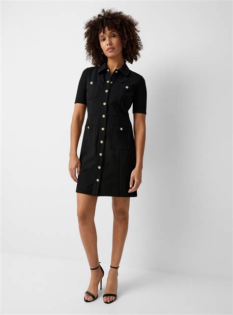 michael kors black dress sleeveless|Michael Kors golden button dress.